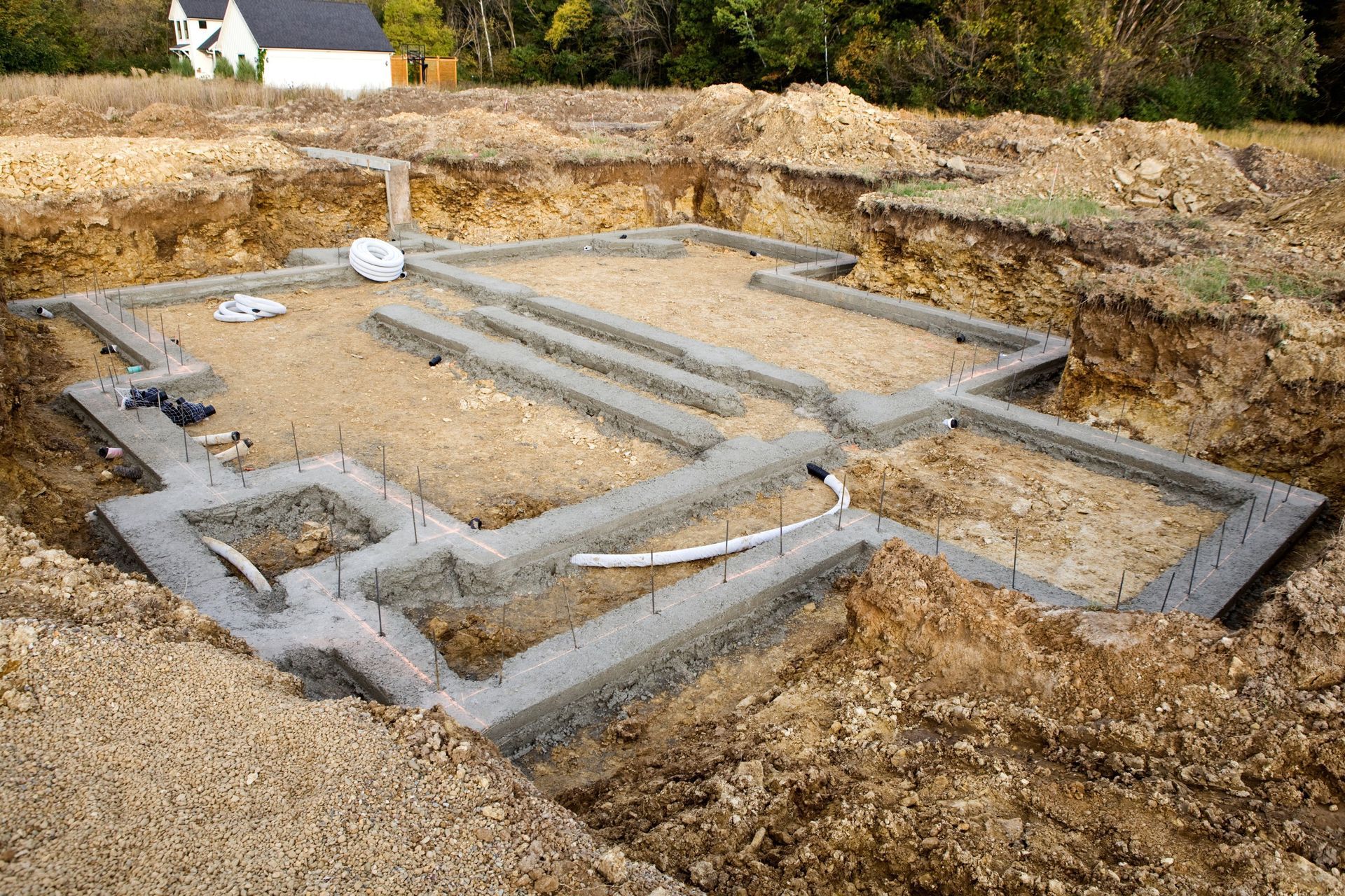 foundations are laid for a large concrete house in West Palm Beach, FL